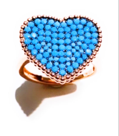 Anello cuore turchese e rosé argento sterling