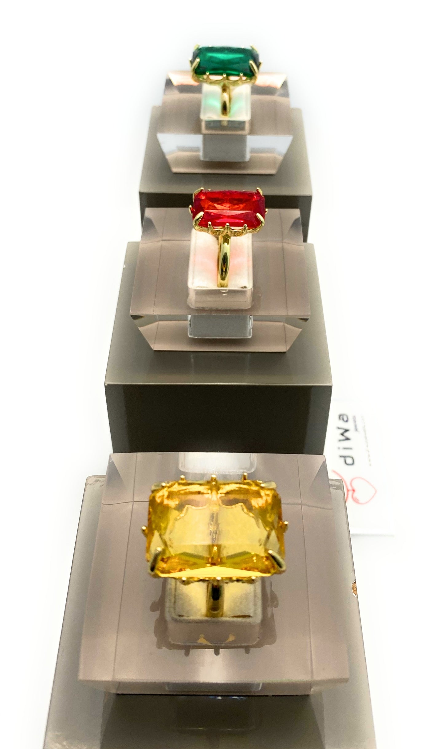 Anello bronzo cristallo taglio smeraldo vari colori regolabile placcato oro giallo