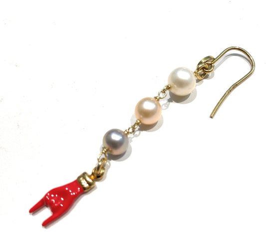 Mono Orecchino diWa Jewels in Argento 925 con Perle e Pendente Corna Smaltate – Gioiello Porta Fortuna