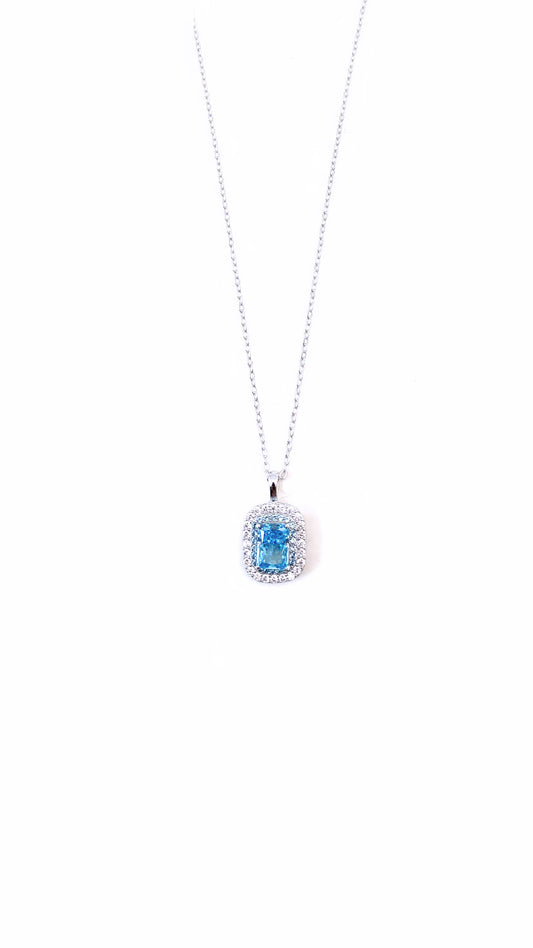 Collarino con Pendente Tipo Topazio Azzurro in Argento 925 – Rodio Bianco, Zirconi Bianchi, diWa Jewels