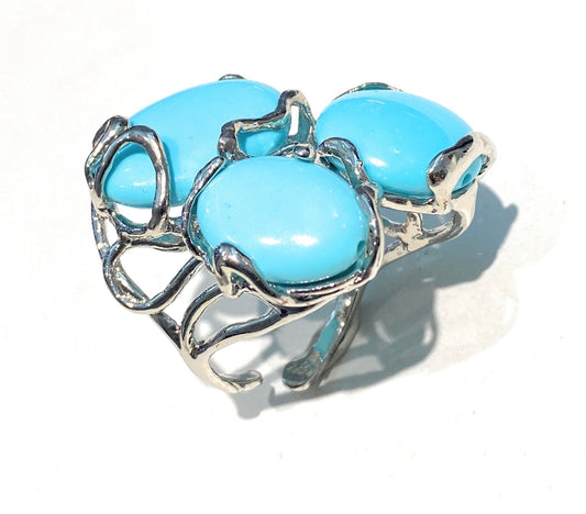 Anello bronzo pasta turchese rodio bianco regolabile