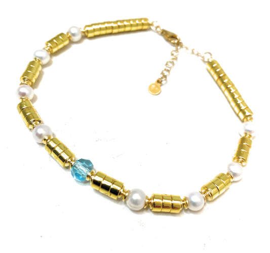 Bracciale ematite perle fresh water in argento sterling