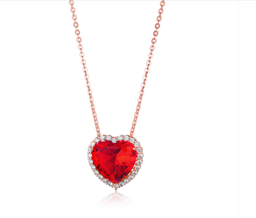 Orecchini cuore rosso argento sterling zirconi tipo rubino sfaccettato