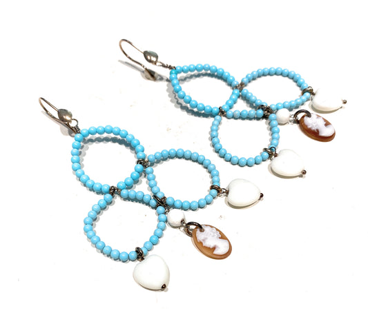 Orecchini Chandelier in Argento 925 con Camei, Turchese e Agata Bianca – diWa Jewels