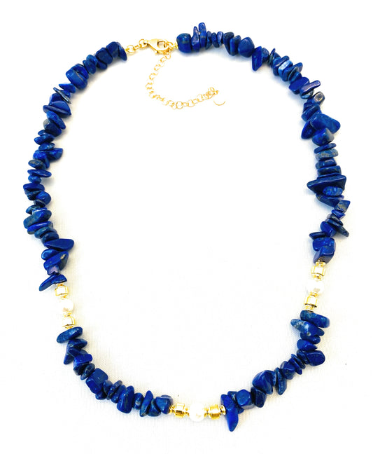 Collana choker con chips lapislazzuli e perle di Maiorca