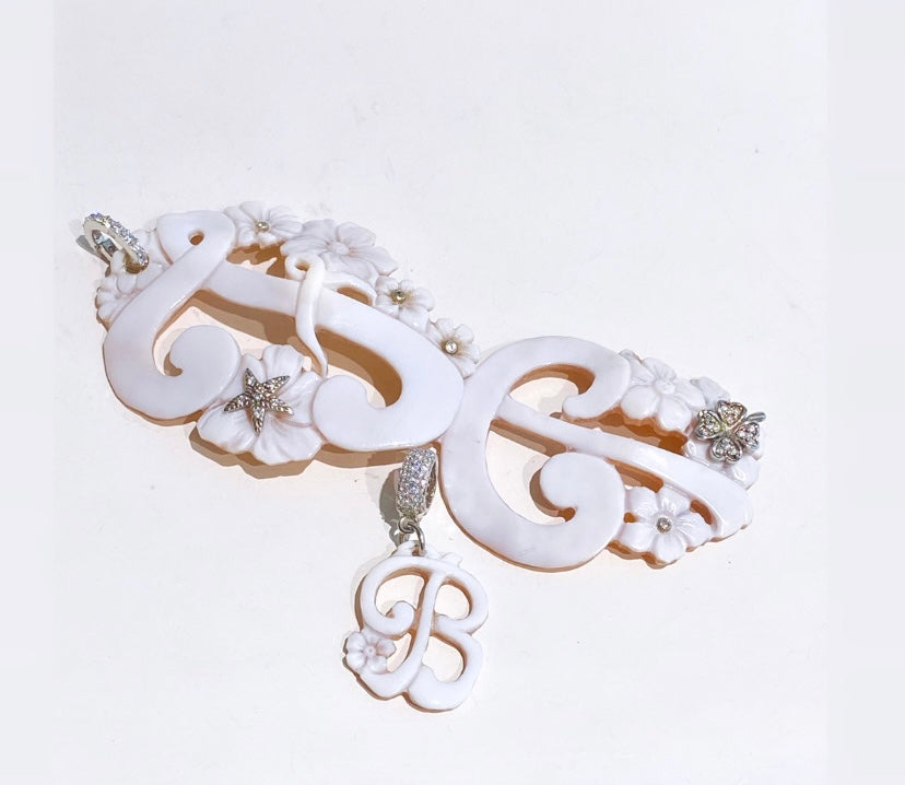 Ciondolo Cameo lettera “F” in argento sterling 925 e contro maglia apribile con zirconi