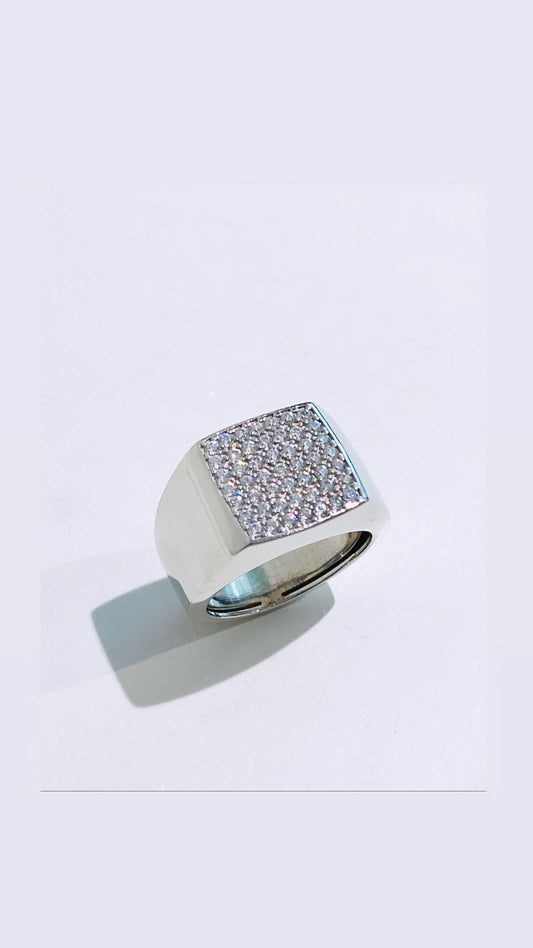 Anello Chevalier in Argento 925 – Rodio Bianco, Zirconi Bianchi, Regolabile, Garanzia diWa Jewels