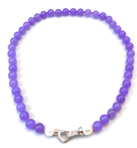 Collana Perle e Pietre Lilla Argento 925 Chiusura Cuore – Handmade – diWa Jewels
