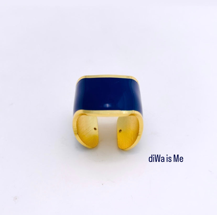 Anello fascia smalto blu galvanica gialla